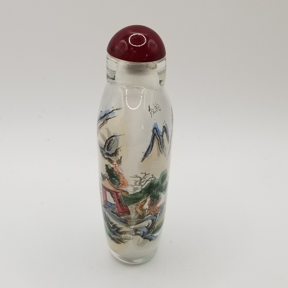 Lead Crystal Reverse Painted Perfume Bottle Miniature Snuff Japanese Asian 3" - Picture 8 of 12